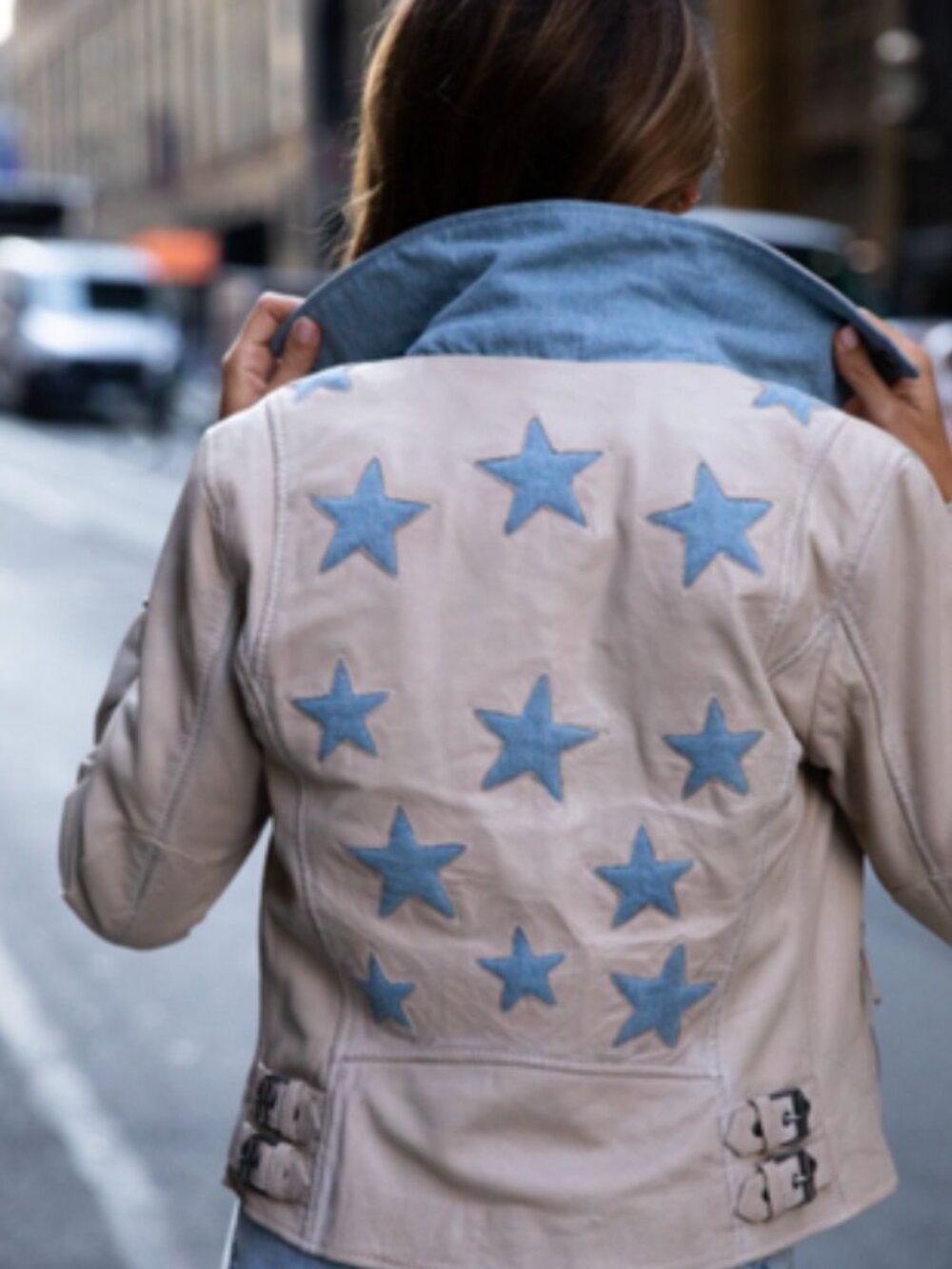RARE COLOR Mauritius Christy RF Star Detail Leather Jacket US12 (runs small) - Picture 3 of 5